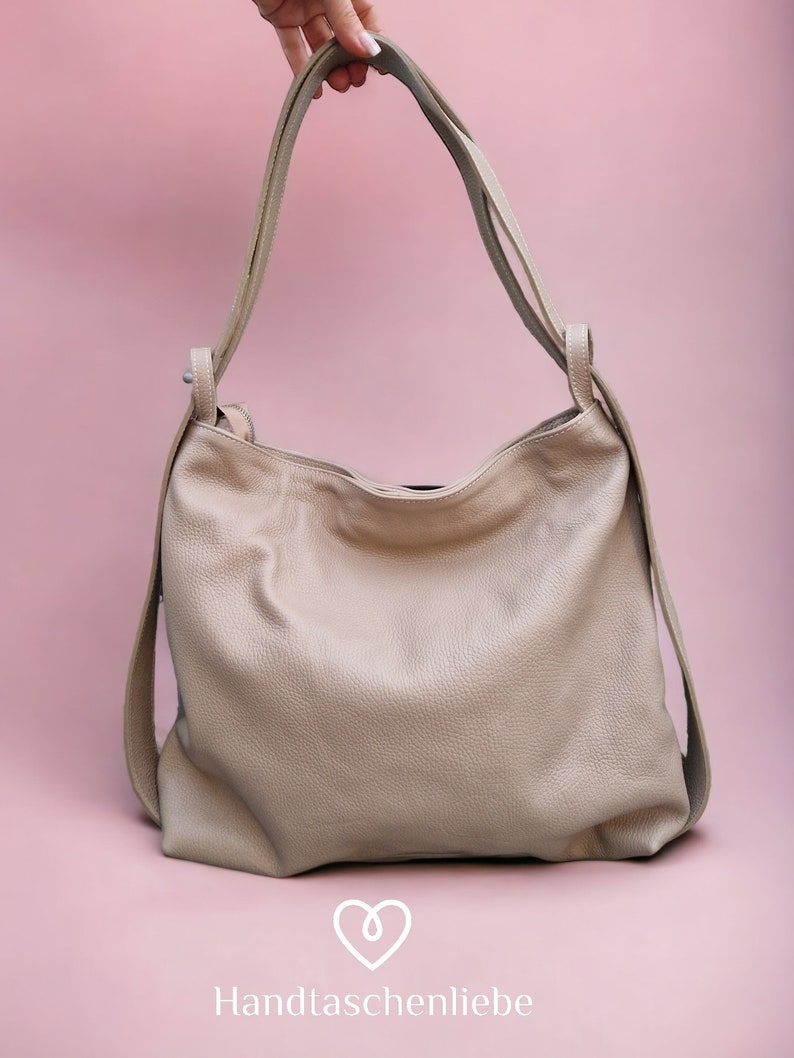 Rucksack Leder XL Umhängetasche 2 in 1 crossbody Bag Handtasche Tasche Shopper Taupe