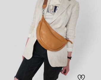 Banana Bag Crossbody Maxi Leather Bum Bag Nappa Leather Shoulder Bag Belt Bag with LEATHER STRAP