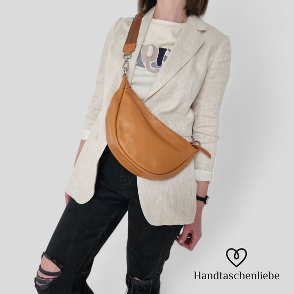 Banana Bag Crossbody Maxi Leather Bum Bag Nappa Leather Shoulder Bag Belt Bag with LEATHER STRAP