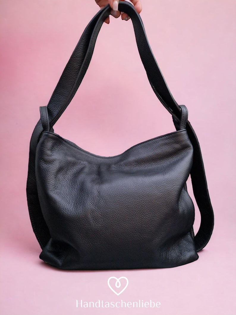 Backpack leather XL shoulder bag 2 in 1 crossbody bag handbag shopper Schwarz