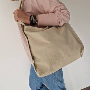 Rucksack Leder XL Umhängetasche 2 in 1 crossbody Bag Handtasche Tasche Shopper Creme