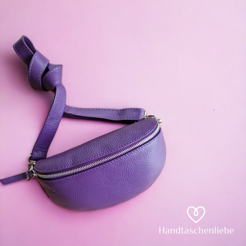 Bauchtasche Leder Nappaleder Umhängetasche Crossbody Tasche Gürteltasche mit LEDERGURT Violett