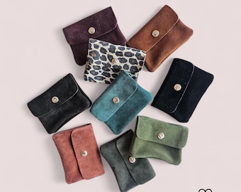 Small velour leather wallet with coin pocket and zipper