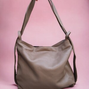 Rucksack Leder XL Umhängetasche 2 in 1 crossbody Bag Handtasche Tasche Shopper Dark Taupe