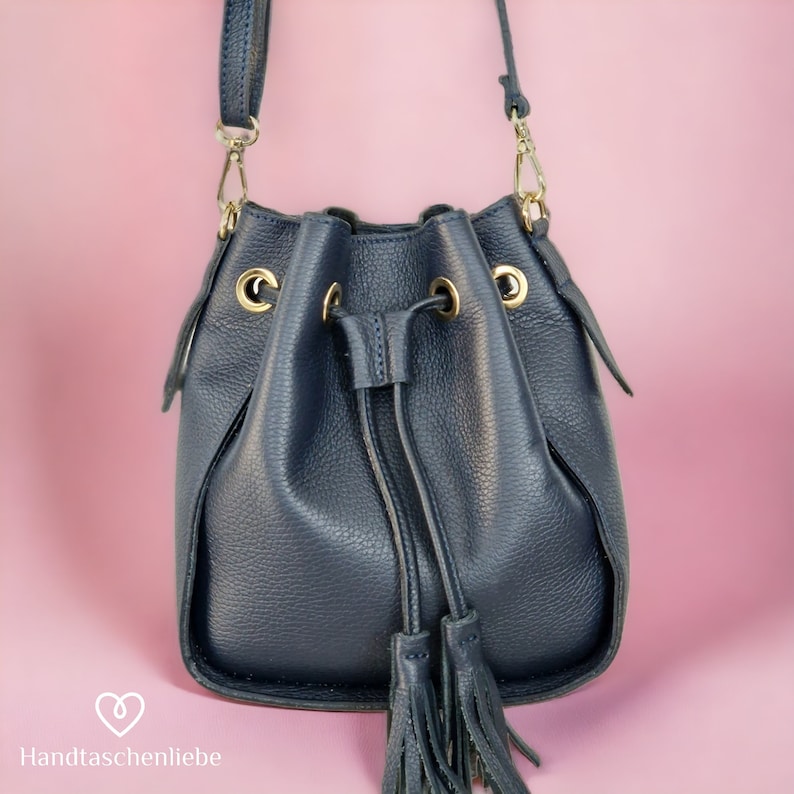 Leather Bucket Bag Pouch Slouchy Totes Bag Purse Handbag Navy Blau