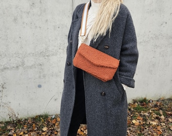 Bolso de peluche vegano, bolso de piel sintética con correa de tela, bolso bandolera de piel sintética, bolso de mano de felpa, bolso cruzado de piel sintética rizada.