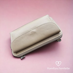 Sac pour téléphone portable portefeuille 2 en 1 sac à bandoulière sac en cuir véritable avec bracelet en cuir étroit sac à bandoulière Taupe
