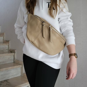 Bum bag maxi leather nappa leather shoulder bag crossbody bag belt bag with LEATHER BELT Taupe