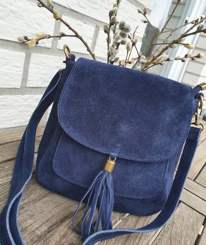 Bag Velour Shoulder Bag Shoulder Bag Handbag Velour Bag Crossbody Bag Navy Blau