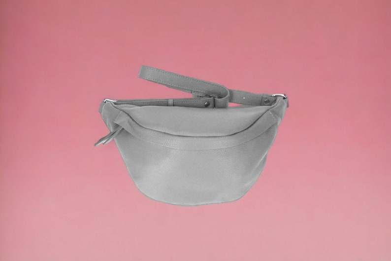 Belly bag XL crossbody premium leather nappa leather shoulder bag belt bag with LEATHER BELT Gray