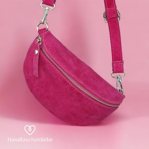 Bum Bag Suede Leather Shoulder Bag Crossbody Bag Belt Bag Silver Details Fuchsia