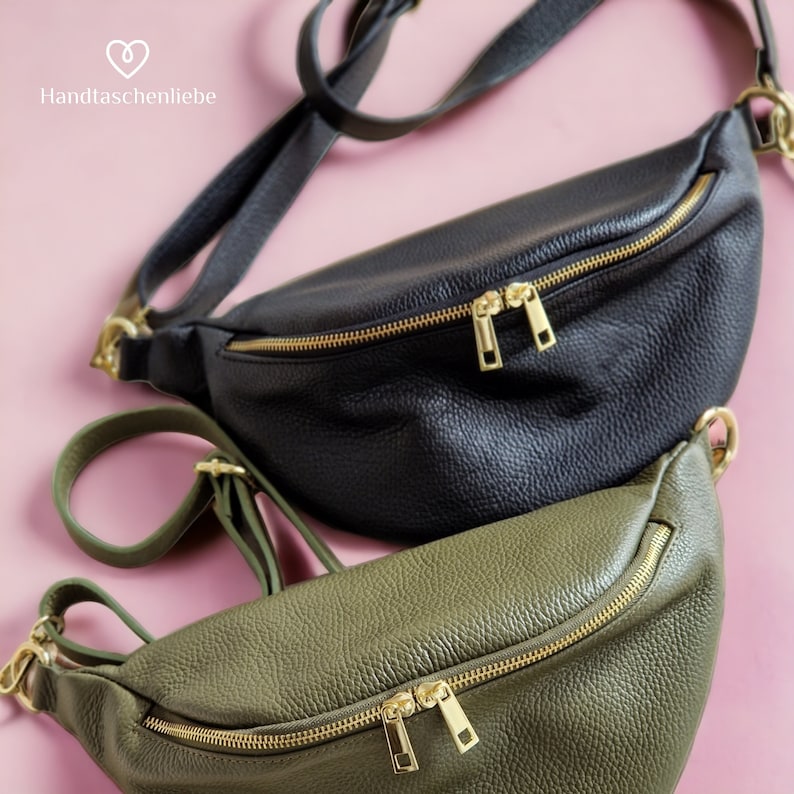 Bum bag leather nappa leather shoulder bag crossbody bag belt bag with LEATHER STRAP Black