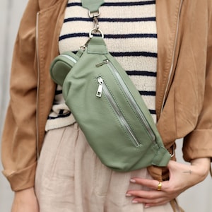Bauchtasche Leder Umhängetasche Crossbody Tasche Gürteltasche mit LEDERGURT mit Coin Bag