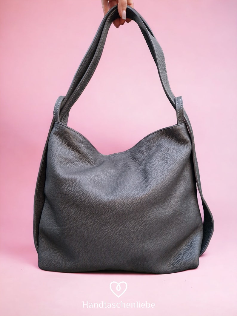 Backpack leather XL shoulder bag 2 in 1 crossbody bag handbag shopper Anthrazit