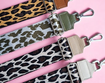 Bag strap bags wide strap leopard shoulder strap fabric bag strap silver clasp interchangeable strap leoprint