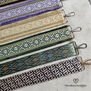 Taschenriemen Boho Taschen breiter Gurt Umhängegurt Stoffgurt Bag Strap Retro Gold oder Silber Verschluss Wechselgurt