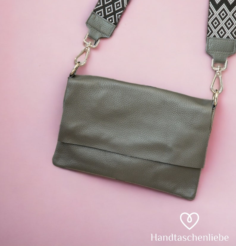 Tasche Leder Nappaleder Umhängetasche Crossbody Bag Tasche mit schmalen LEDERGURT Clutch Anthrazit