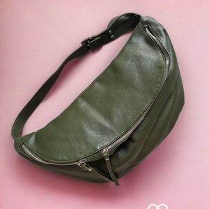 Bum bag XXL maxi leather nappa leather shoulder bag crossbody bag belt bag with LEATHER BELT Khaki