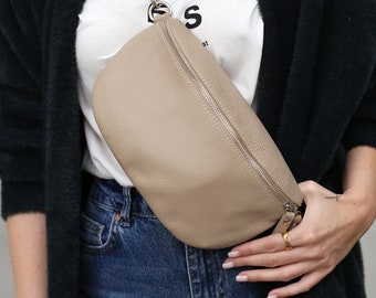Bum bag leather shoulder bag crossbody bag belt bag double zipper with LEATHER STRAP