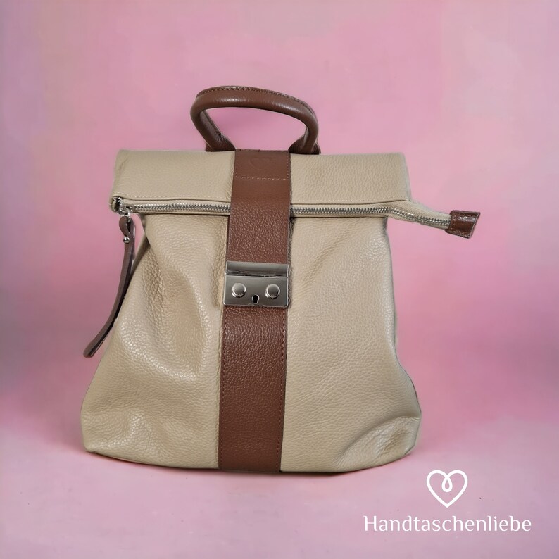 Rucksack Leder Handtasche Tasche Schultertasche Rückentasche Taupe