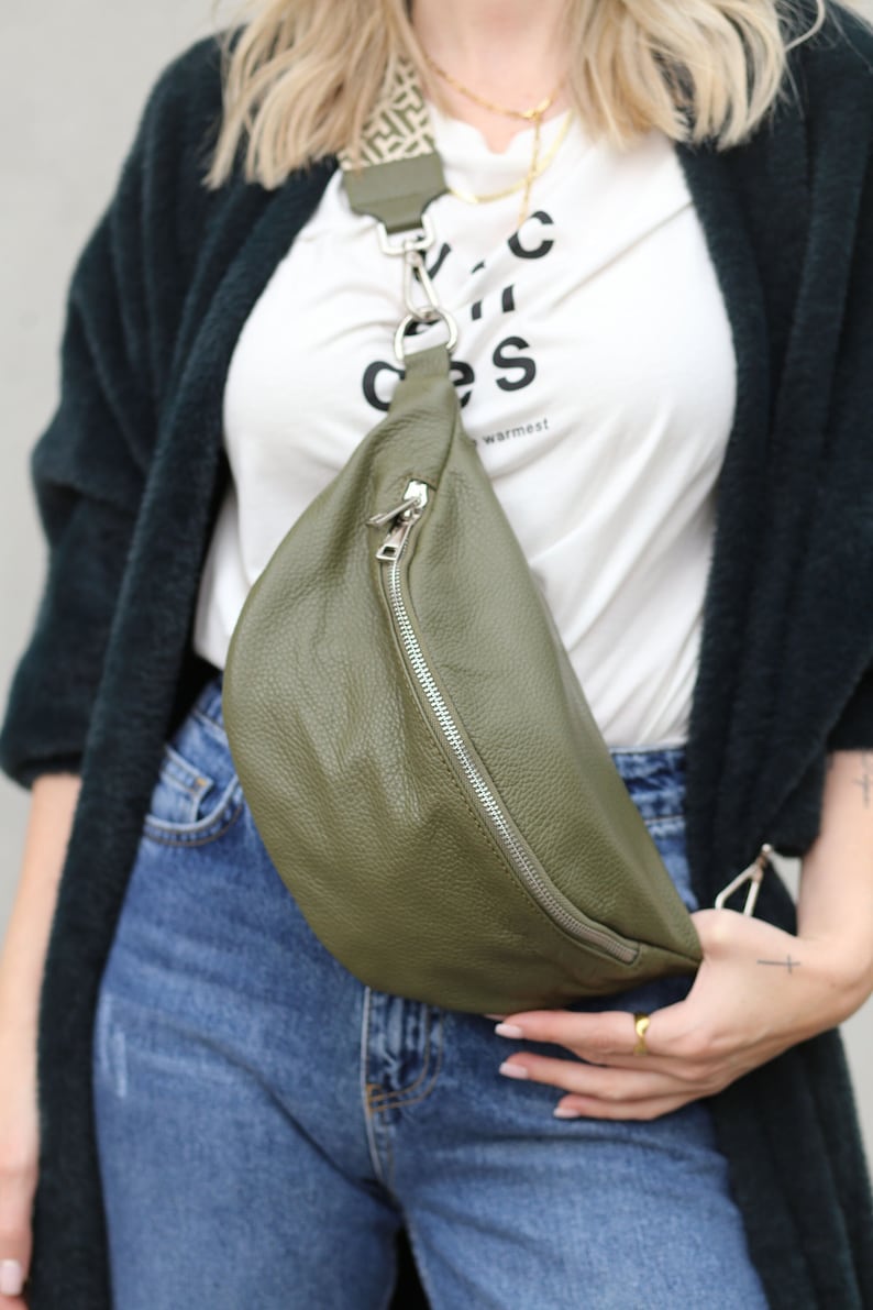 Bum bag leather nappa leather shoulder bag crossbody bag belt bag with LEATHER STRAP Khaki