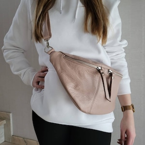 Bum bag maxi leather nappa leather shoulder bag crossbody bag belt bag with LEATHER BELT Pink