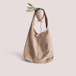 Tasche Velour Leder Suede Beutel Slouchy Totes XL Hobo Handtasche Shopper echtes Leder