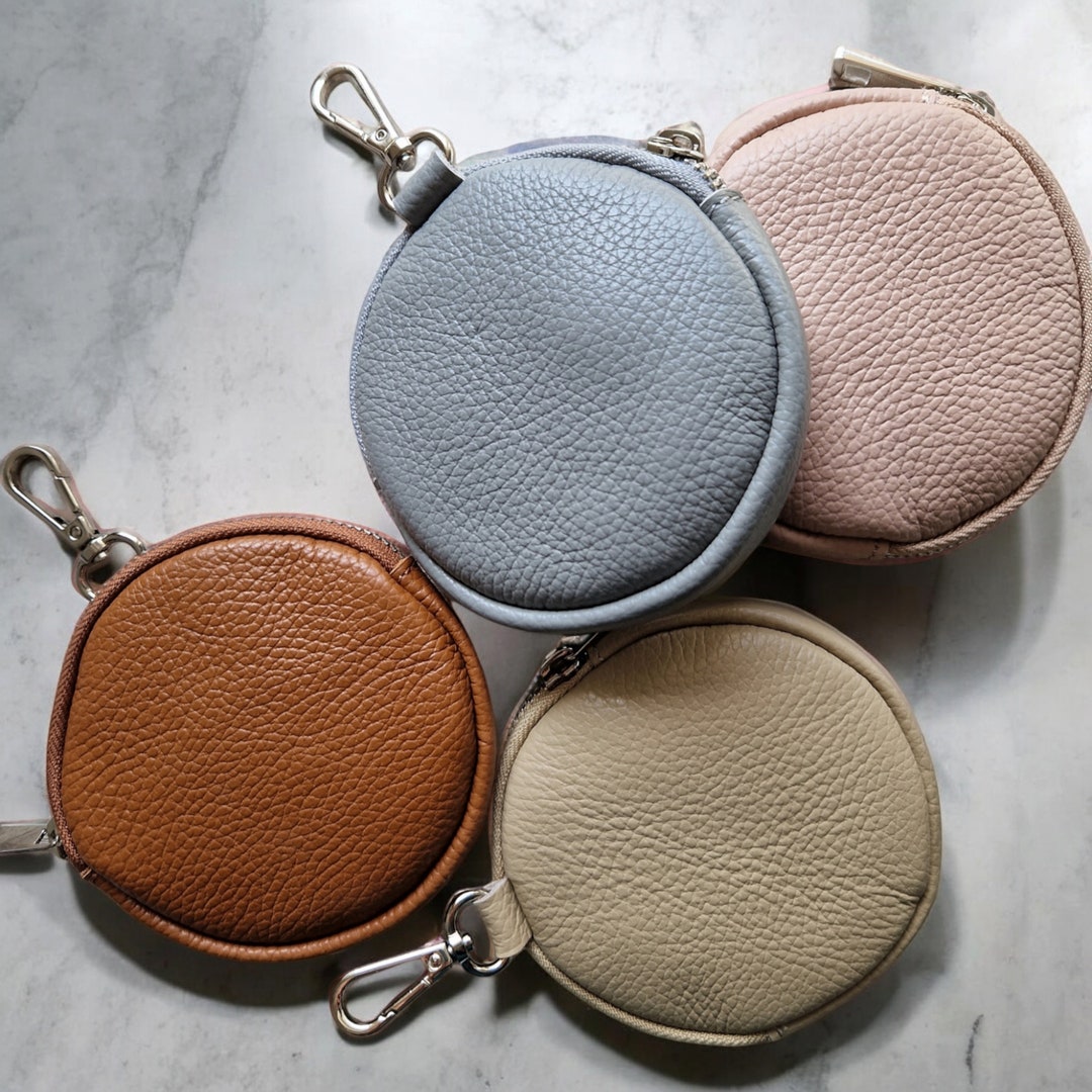 Wallet Coin Purse Round Small Leather Zipper Nappa Leather With Carabiner Coin Bag Etsy Canada