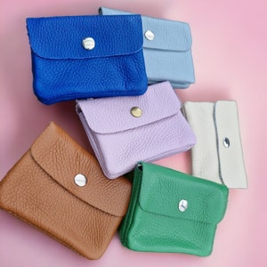 Wallet purse small leather nappa leather with coin pocket and snap fastener