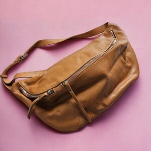 Bum bag XXL maxi leather nappa leather shoulder bag crossbody bag belt bag with LEATHER BELT Camel