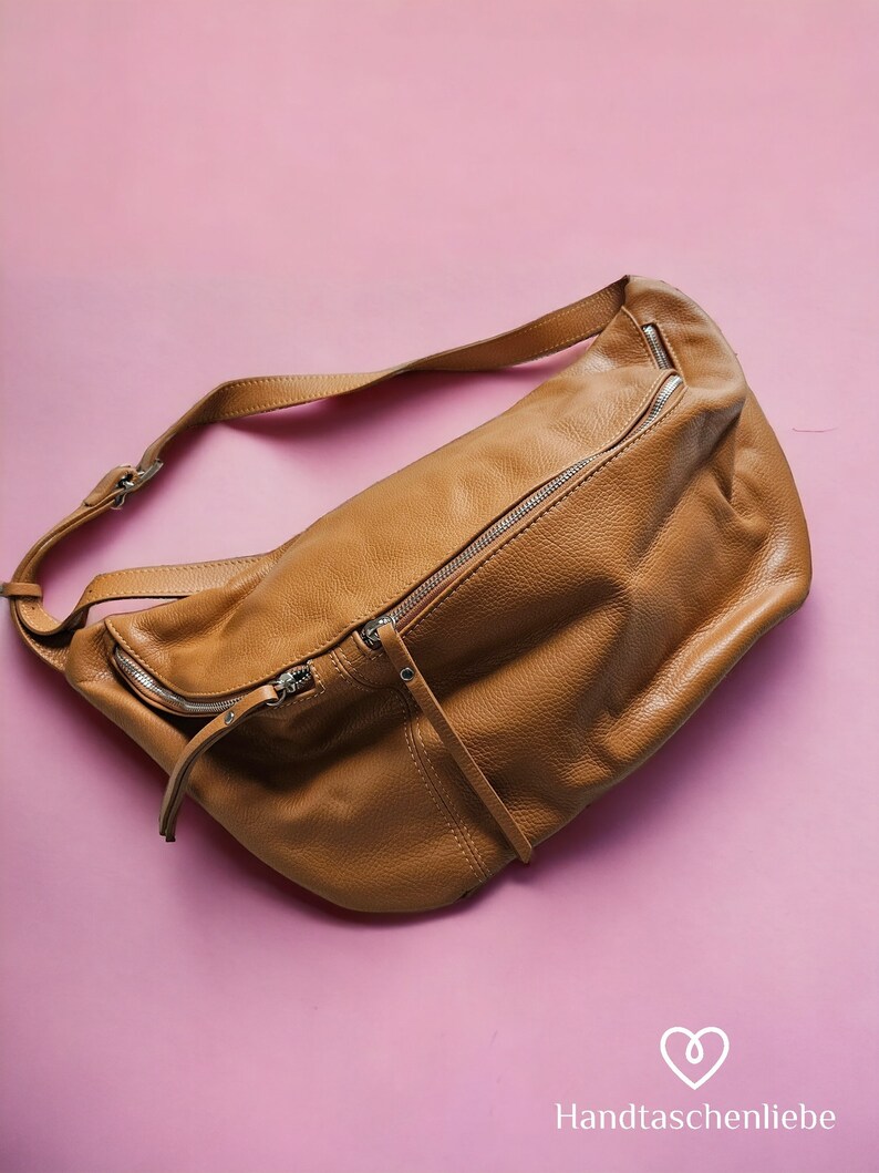 Bum bag XXL maxi leather nappa leather shoulder bag crossbody bag belt bag with LEATHER BELT Camel