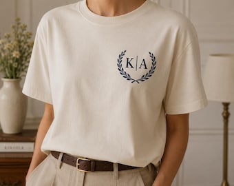 Personalized Monogram Embroidered T-Shirt, Custom Initials Tee, Old Money Embroidery Shirt, Unisex Comfort Colors 1717, Gift for Her & Him