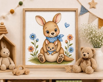 Little Kangaroo Cross Stitch Pattern: Nursery Animal Embroidery Design (PDF Download)