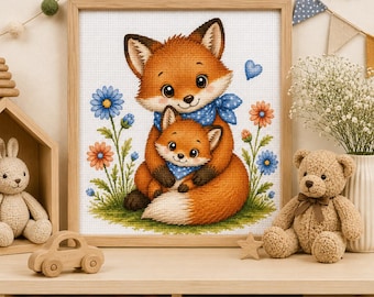 Little Fox Cross Stitch Pattern | Cute Baby Fox PDF | Woodland Nursery Embroidery Design | Instant Download | DMC Floss Chart |