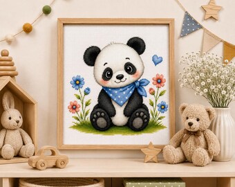 Cute Baby Panda Cross Stitch Pattern PDF – Nursery Animal Embroidery Chart – Instant Download – 200x200 Stitches