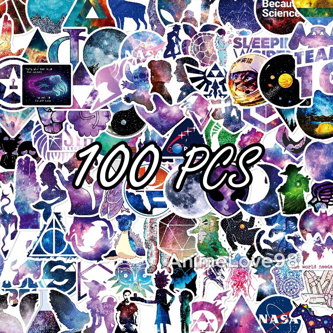 100 pcs cute galaxy stickers pack waterproof sticker decal for etsy
