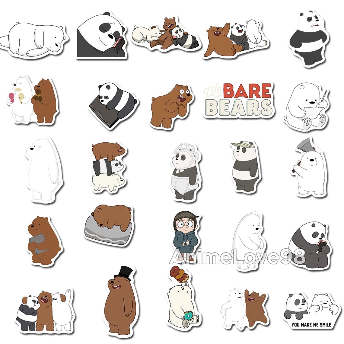 50 Pcs We Bare Bears Stickers Pack Waterproof Cartoon Sticker | Etsy