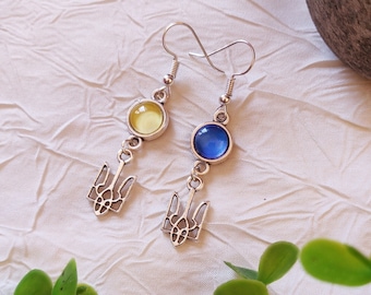 Ukrainian earrings, vintage Tryzub, trident earrings, Ukrainian jewelry, support earrings, Ukrainian flag