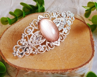 Silver Celtic hair clip, vintage wedding hairstyle, gift idea for women, Regency style, bridger cabochon, colors