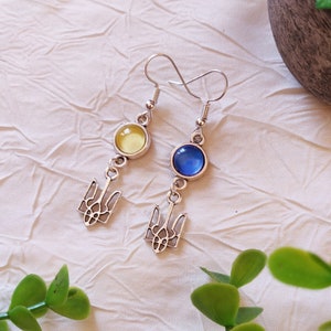 Ukrainian earrings, vintage Tryzub, trident earrings, Ukrainian jewelry, support earrings, Ukrainian flag