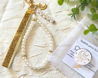 Tasbih 33-bead customizable keychain or bag charm, gold Dhikr for women, Ramadan gift, Eid Mubarak