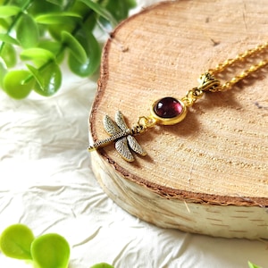 Collar de libélula celta, joyería de acero inoxidable en oro antiguo, regalo vintage para ella, mujer, mamá, madre, personalizable, forastero de Escocia
