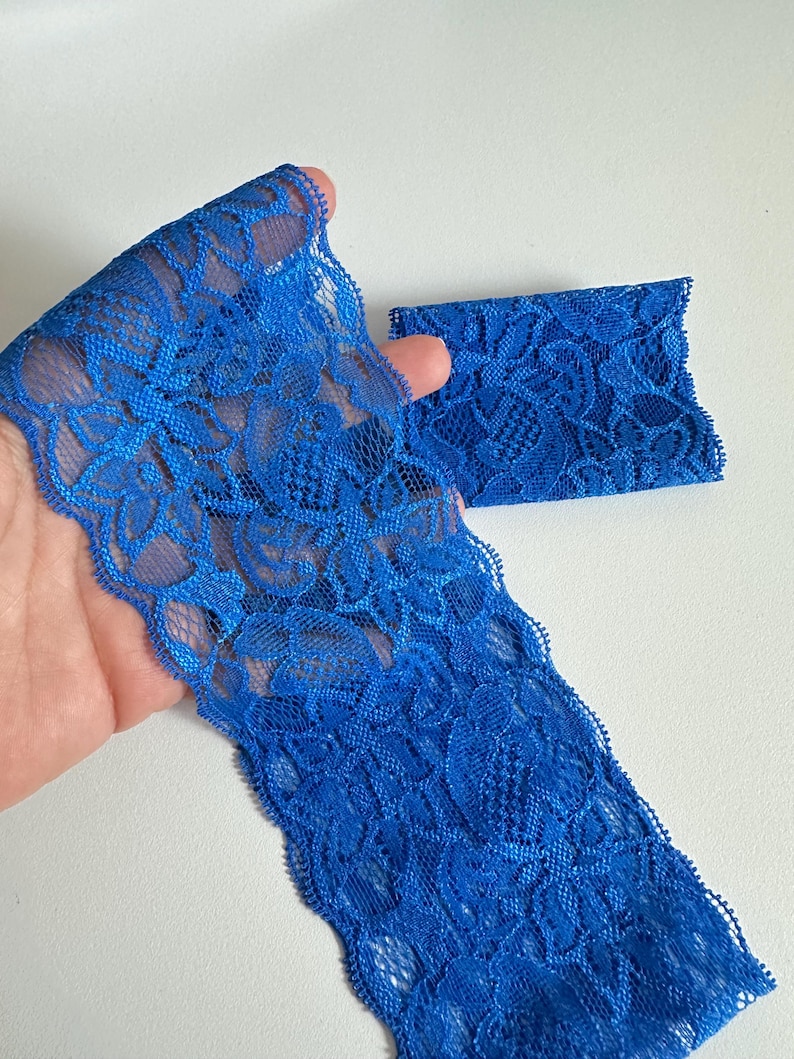 elastic lace headband with flowers, vintage hairstyle, wedding hair accessory, personalized Bleu roi