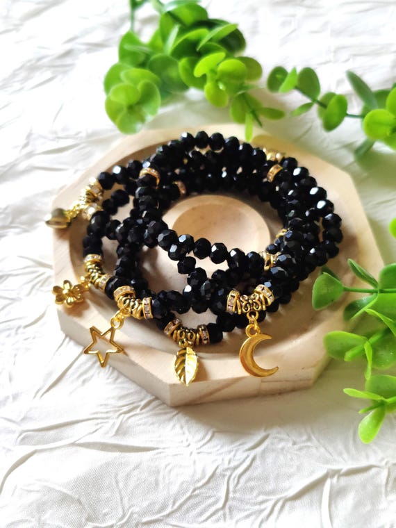 ビーズブレスレット 黒と金 ヘビ ビーズブレスレット 黒と金 ヘビ