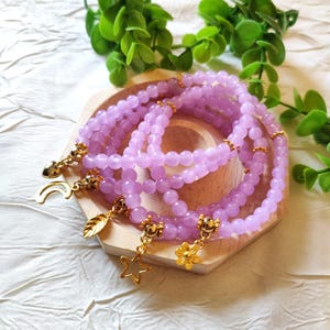 Pulsera Tasbih de 33 cuentas personalizables para mujer, rosa y oro, regalo de Eid Ramadán, cuentas de oración dhikr, luna, flor, corazón, estrella, hoja