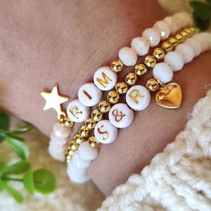 Pulsera personalizable con cuentas con letras del alfabeto y dije de acero inoxidable dorado, joyería con nombre, apodo de mamá EVJF Mistress Atsem