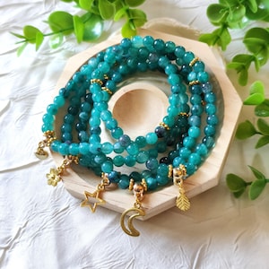 Pulsera Tasbih 33 perlas personalizables para mujer verde - oro, regalo Eid Ramadán, cuentas de oración dhikr, hoja de estrella de corazón de flor de luna