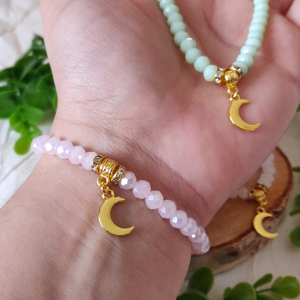 Tasbih bracelet 33 beads, customizable key ring, women's tasbih - gold, 33 beads, prayer beads, Eid gift, Ramadan gift, moon