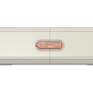 May include: A rectangular, off-white device with a rounded design. The device features a rectangular, orange-colored inset with the letters "MFC" in white. The edges of the device have orange accents.