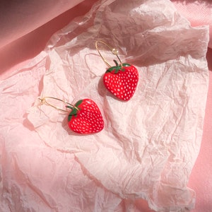 Polymer clay Earrings "Strawberry" with a hoop